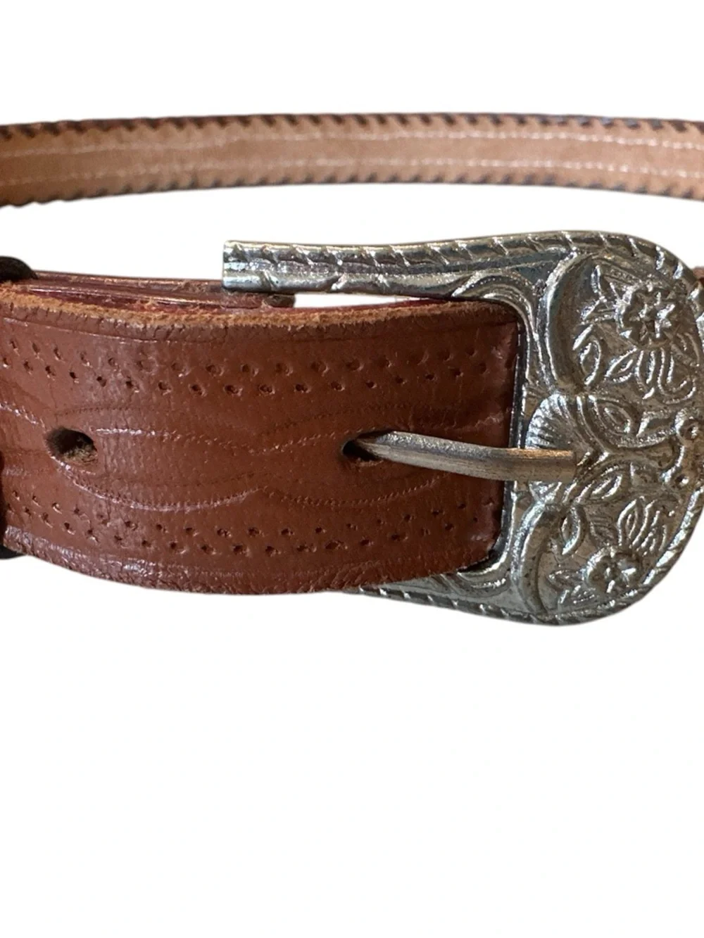 Southwestern Thunderbird Beaded Leather Brown VTG Belt Silver Unisex Sz 40 Aztec